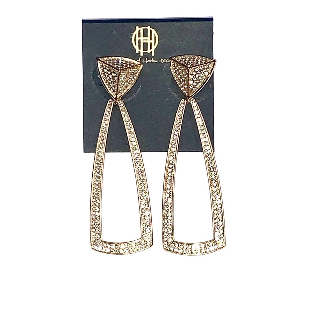 House of Harlow 1960 Pave Crystal Door Knocker Mesa Earrings